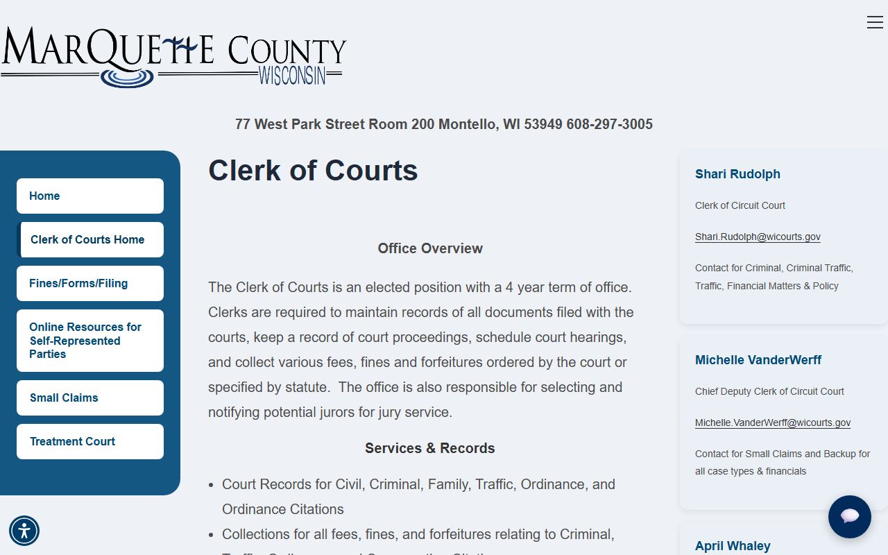 Marquette County Clerk of Circuit Court records after jail arrest