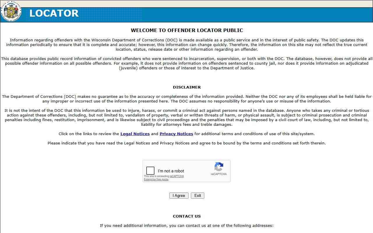 Marquette County inmate search Wisconsin DOC offender locator